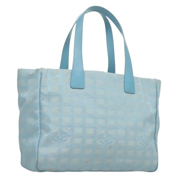CHANEL New Travel Line Hand Bag Nylon Light Blue CC Auth mr1475 - Picture 2 of 16